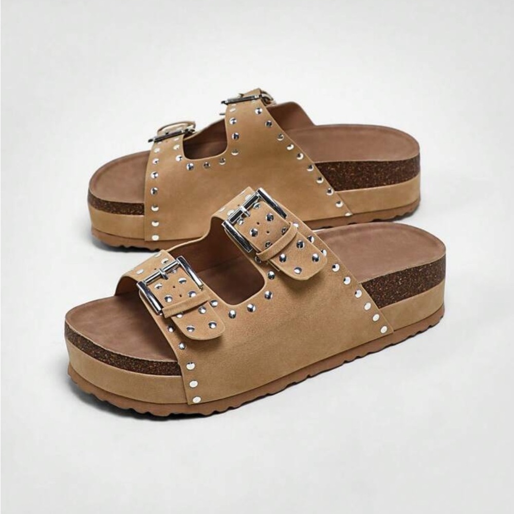 Stylish Tan Platform studded Sandals